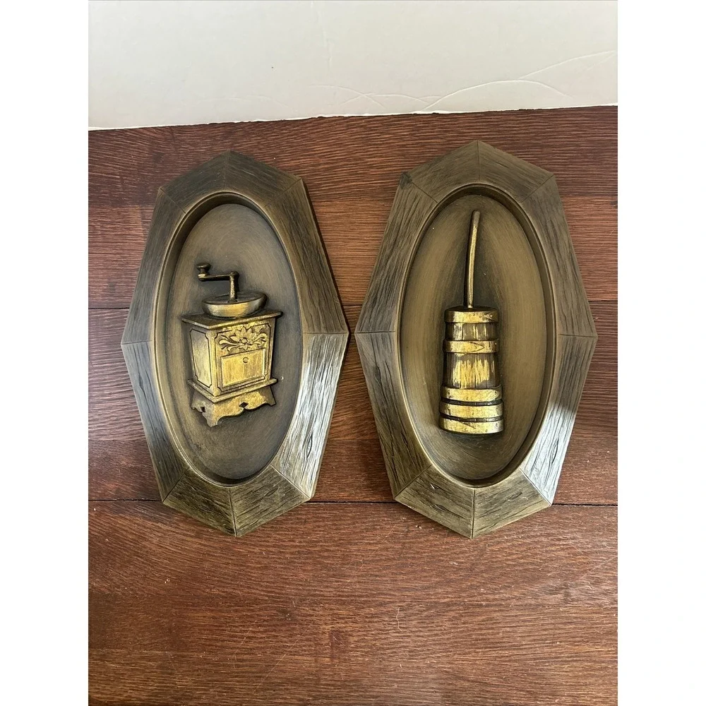 Set Of 2 VTG MCM‎ Dart Syroco Plastic Wall Hangings Coffee Grinder, Butter Churn